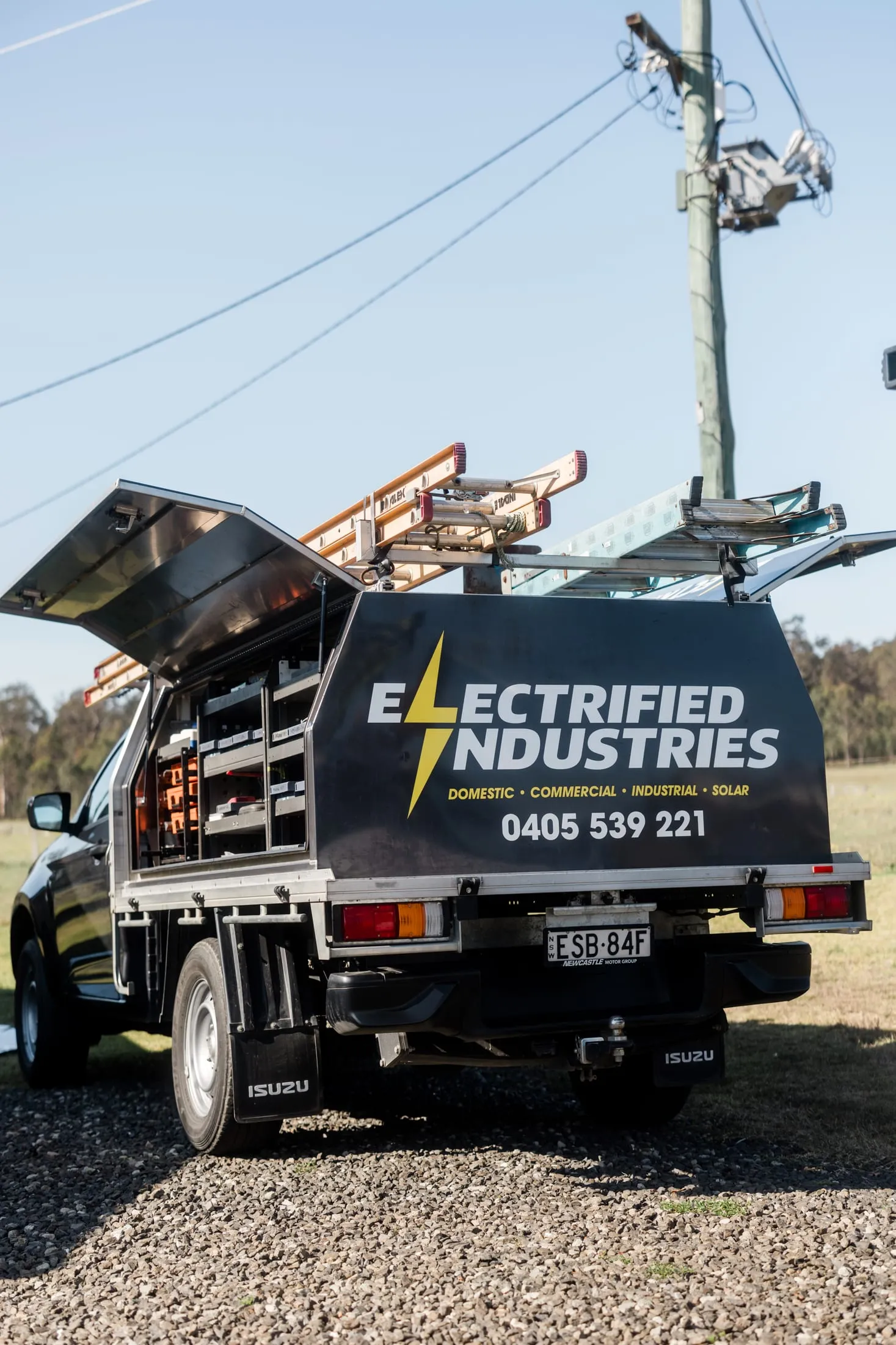 The branded Electrified Industries ute, kitted out for the job
